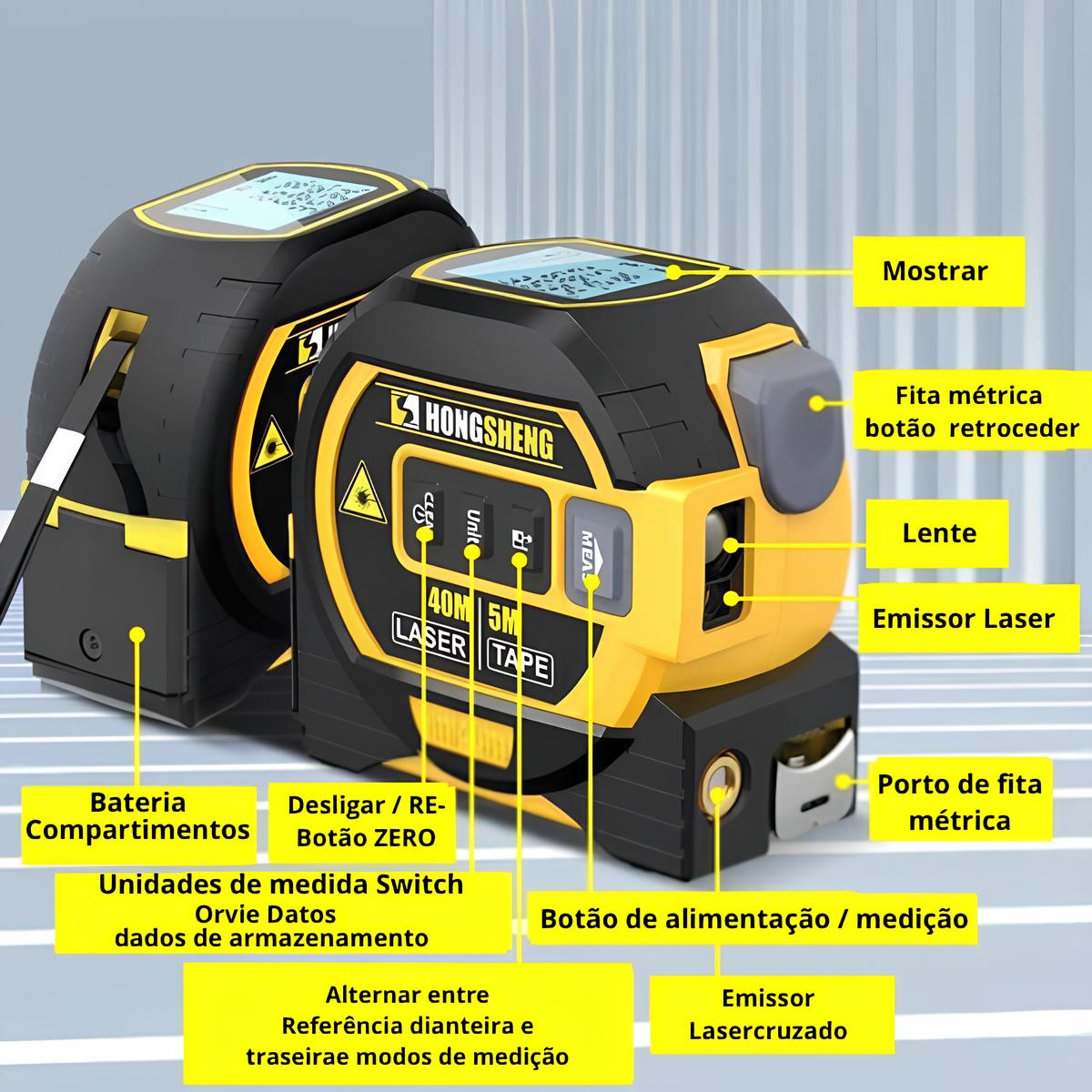 Cinta de Medição Laser Infravermelha 3 em 1